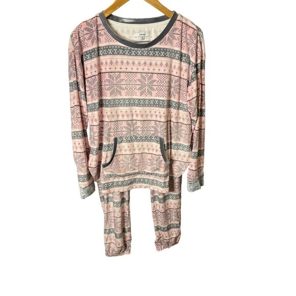 Kensie Pink Gray Cozy Soft Pull On Pajama Pants and Top Set Sz M - Picture 1 of 12